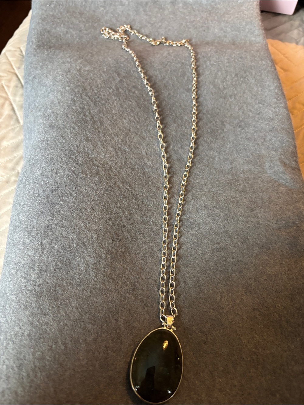 Stella & Dot Silver-Tone Necklace with Black Oval Pendant